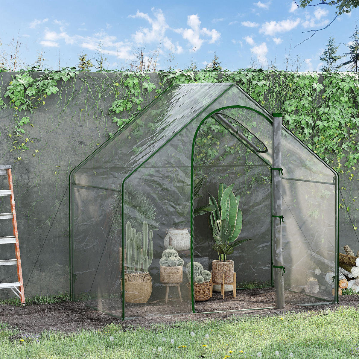 TOMATENGEWÄCHSHAUS DE-11966 mit Reißverschlusstür & Fenster Grün & Transparent - Transparent, Metall (105/150/180cm) - ComfortXL