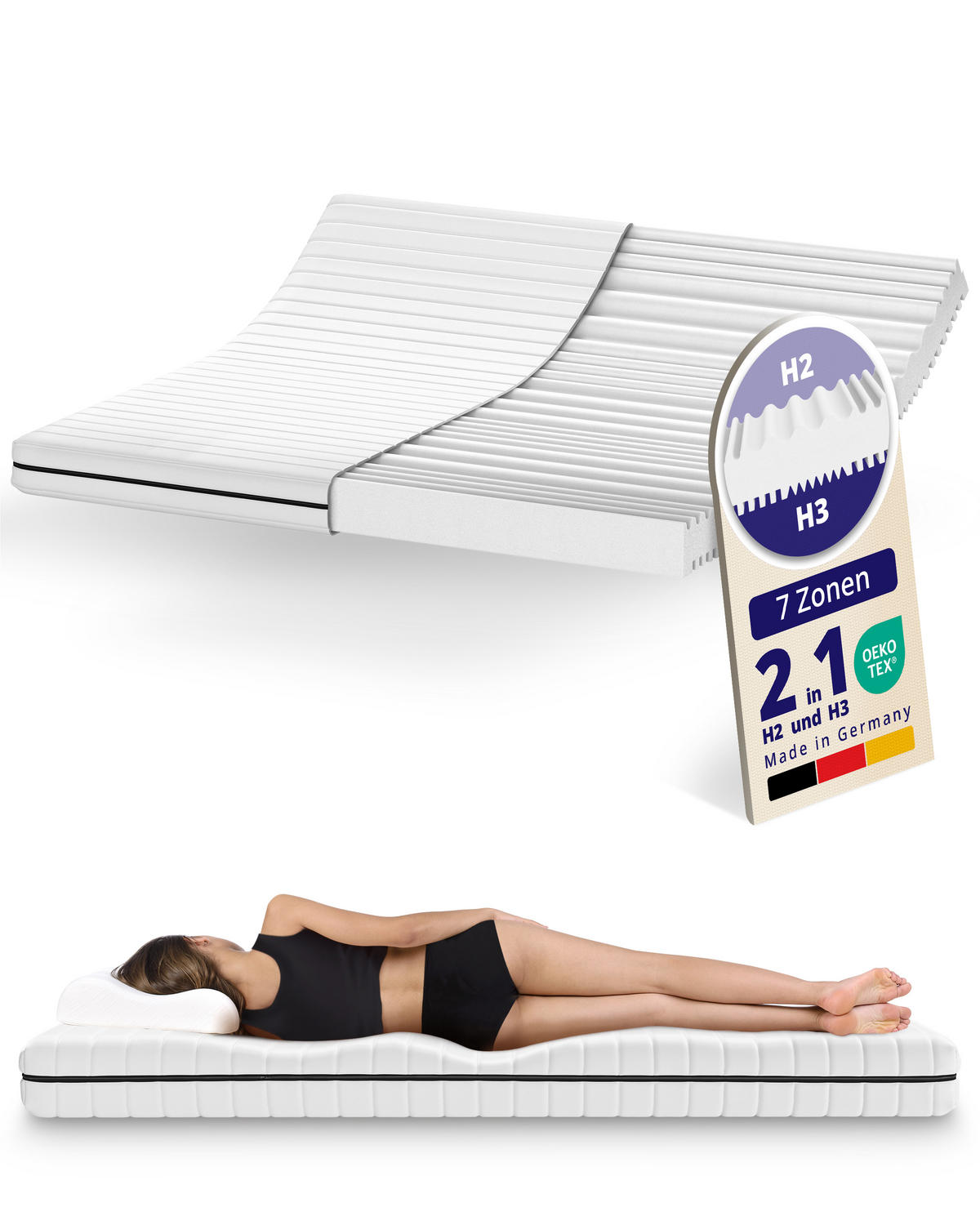 MATRATZE 180x200 H2 H3 Wendematratze - 7-Zonen Kaltschaummatratze - waschbarer Bezug - Weiß, Textil (180/200cm) - Mister Sandman