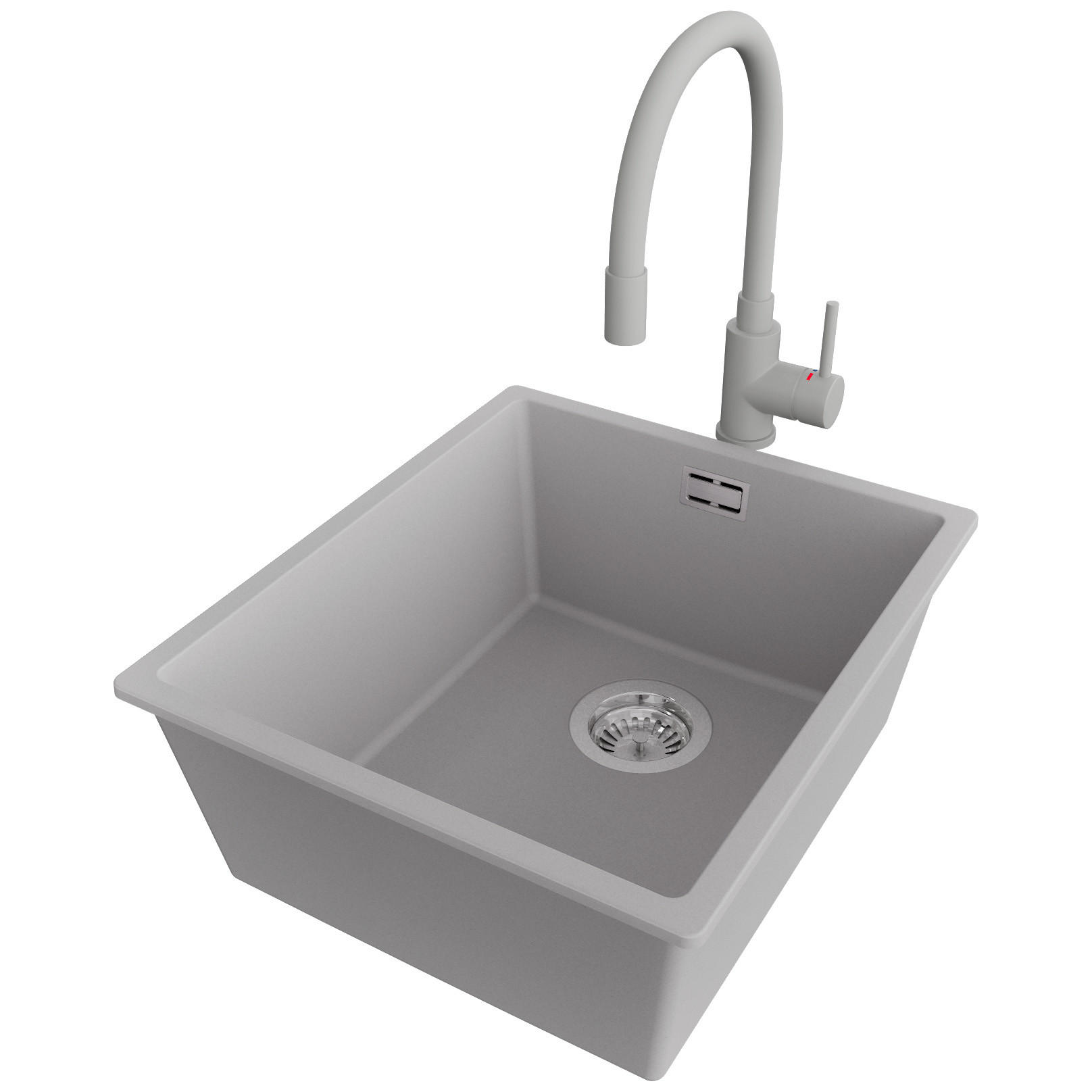 GRANITSPÜLE London Slim, 2-er set Grau 41/47 cm 1 Becken + Küchenarmatur 38/14 cm + Ablauf-Set ab 45er Unterschrank - Chromfarben/Grau, Kunststoff (41/20/47cm) - Primagran