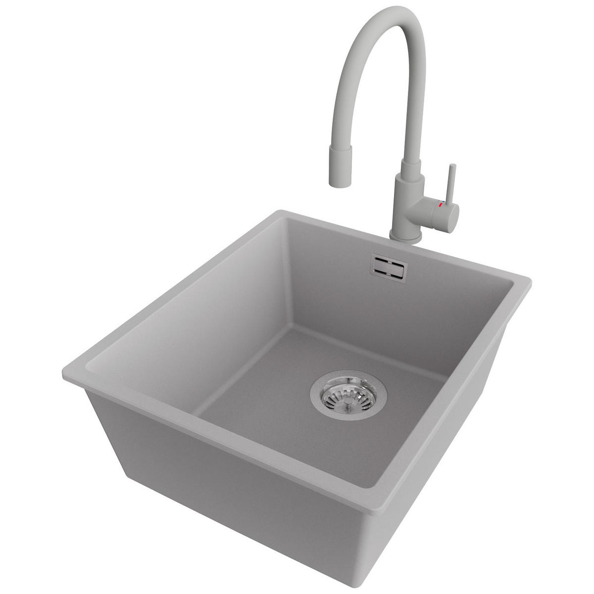 GRANITSPÜLE London Slim, 2-er set Grau 41/47 cm 1 Becken + Küchenarmatur 38/14 cm + Ablauf-Set ab 45er Unterschrank - Chromfarben/Grau, Kunststoff (41/20/47cm) - Primagran