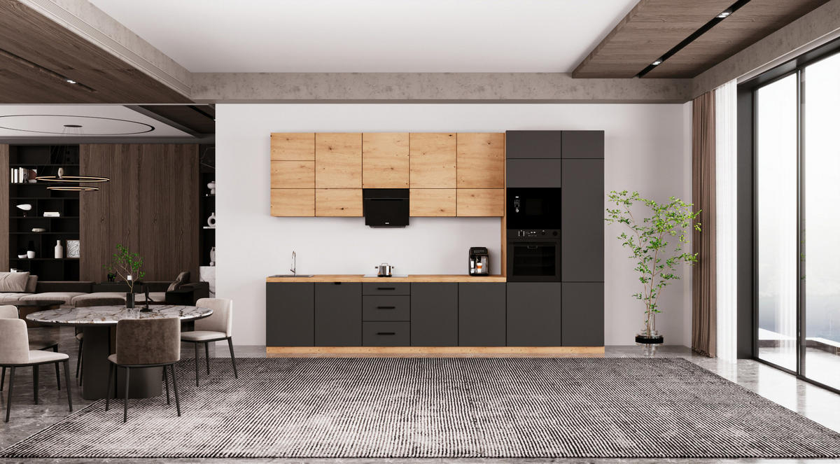 KÜCHENZEILE 400 cm - Langen KL21-M400 - in Grau / Artisan Eiche - Eiche Artisan/Grau, Holz (400/248/58cm)