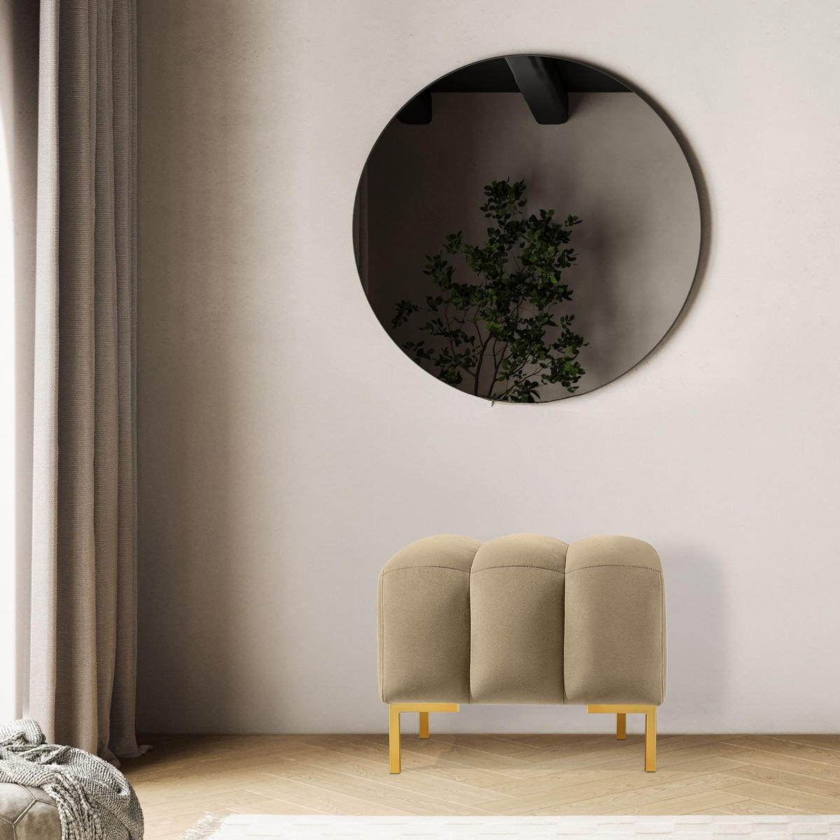 SITZHOCKER Polsterhocker PECCO, Veloursstoff - Beige/Goldfarben, Holz/Textil (60/50/50cm) - KONSIMO®