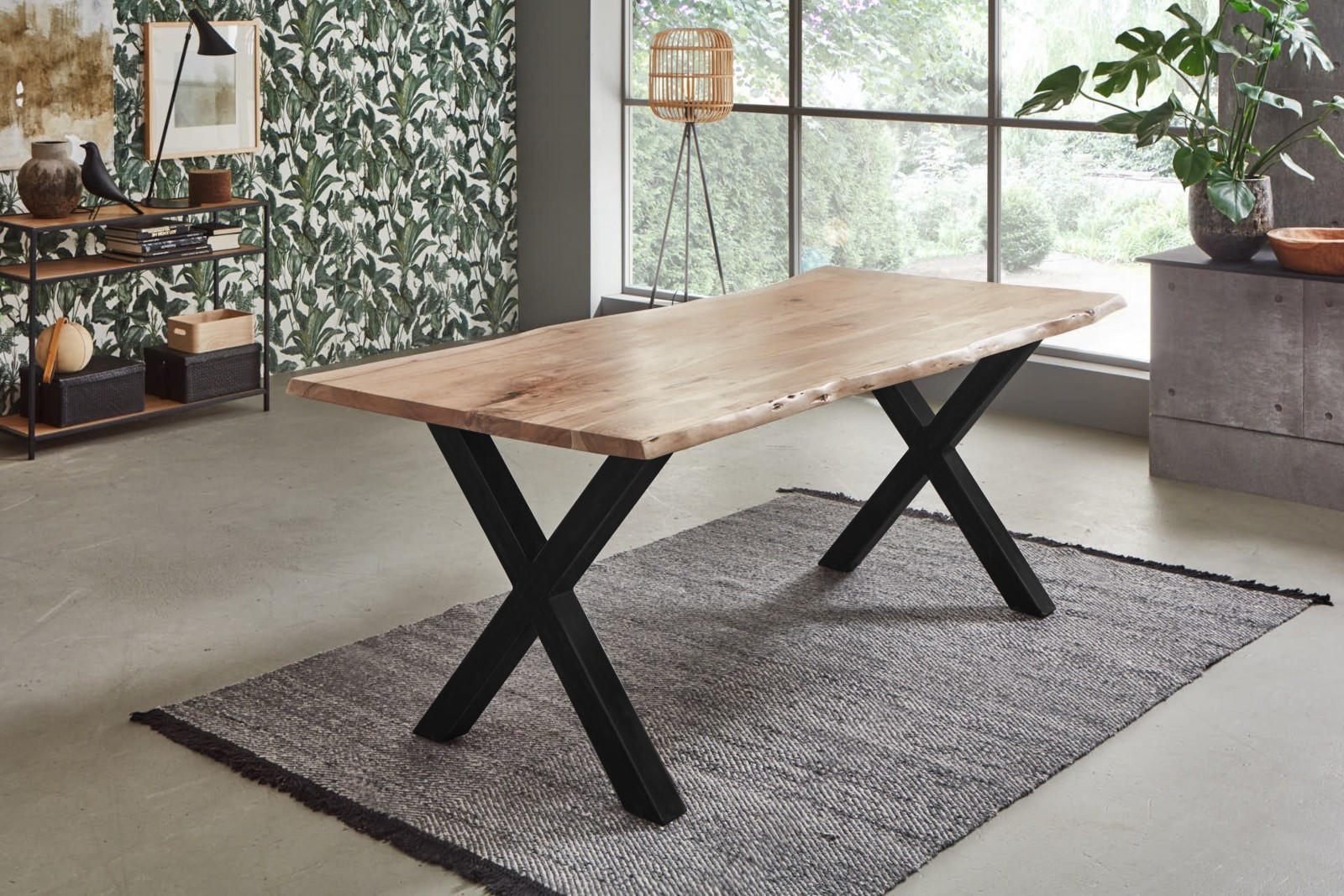 ESSTISCH FREDERIK - Beige/Schwarz, Holz/Metall (100/220/77cm) - SAM
