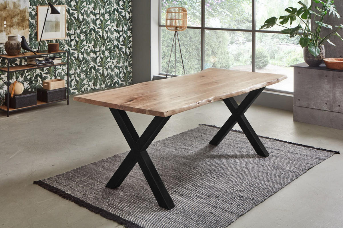 ESSTISCH FREDERIK - Beige/Schwarz, Holz/Metall (100/300/77cm) - SAM