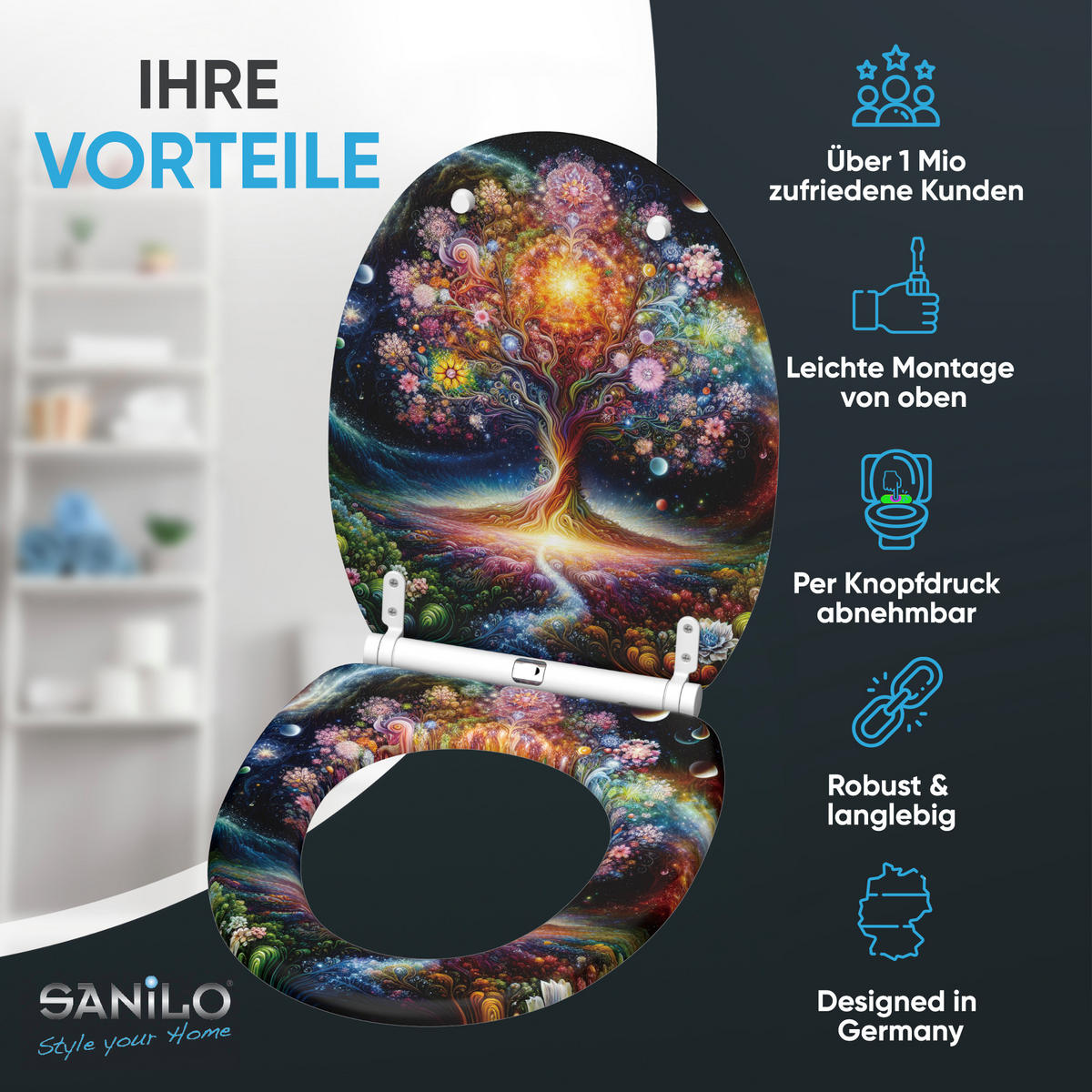 WC-SITZ mit Absenkautomatik & Top Fix Cosmora - Blau, Holzwerkstoff (37.7/5/48cm) - Sanilo