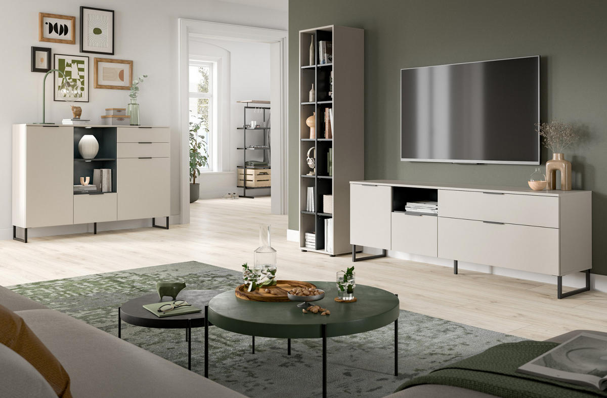 WOHNWAND kaschmir, schwarz 245 cm, Wohnkombination mit Soft-Close-Funktion - Kaschmir/Schwarz, Holzwerkstoff/Kunststoff (245/192/41cm) - Inn.Furn