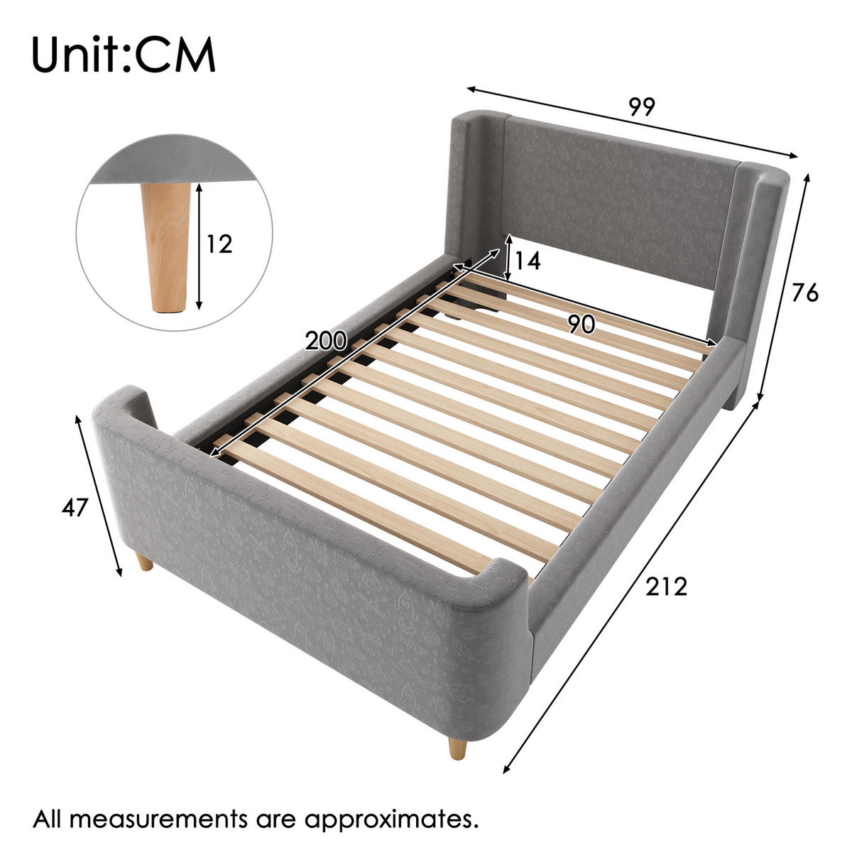 KINDERBETT 90/200 cm Grau aus Samt im Schlittenbett-Design - Grau, Textil (90/200cm) - OKMYHOME