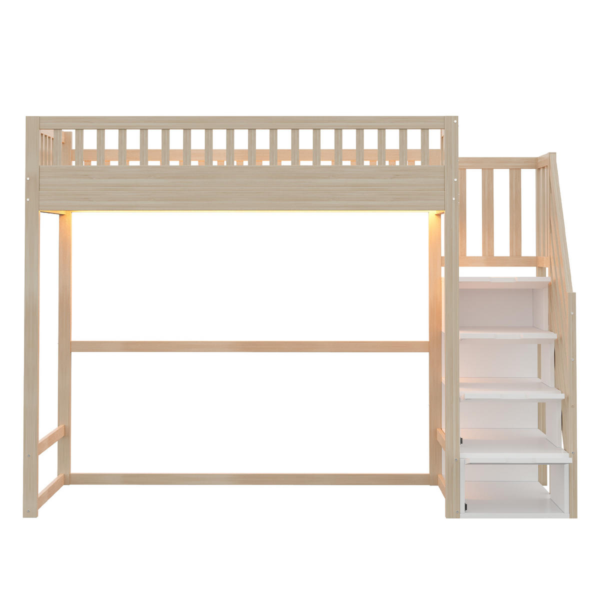 HOCHBETT 90/200 cm in Natur mit Stauraumtreppe und LED - Naturfarben, Holz/Holzwerkstoff (90/200cm) - WISHDOR