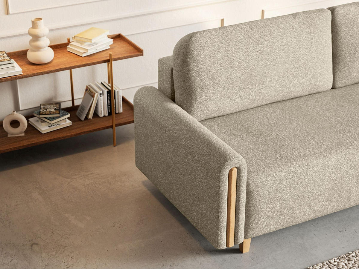 3-SITZER SCHLAFSOFA Majla Hellbeige - Ecru/Eichefarben, Holz/Textil (236/93/97cm) - Selsey