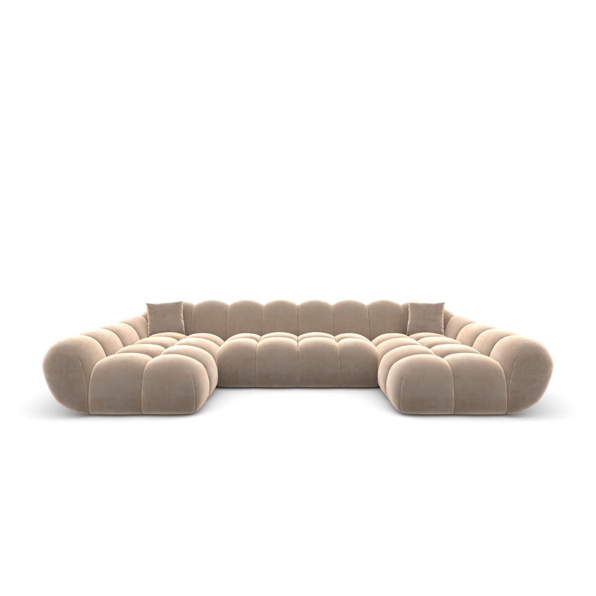 WOHNLANDSCHAFT Liva Beige Samtstoff U-Form XXL Studio - Beige, Textil (330/70/160cm) - VAROYAL
