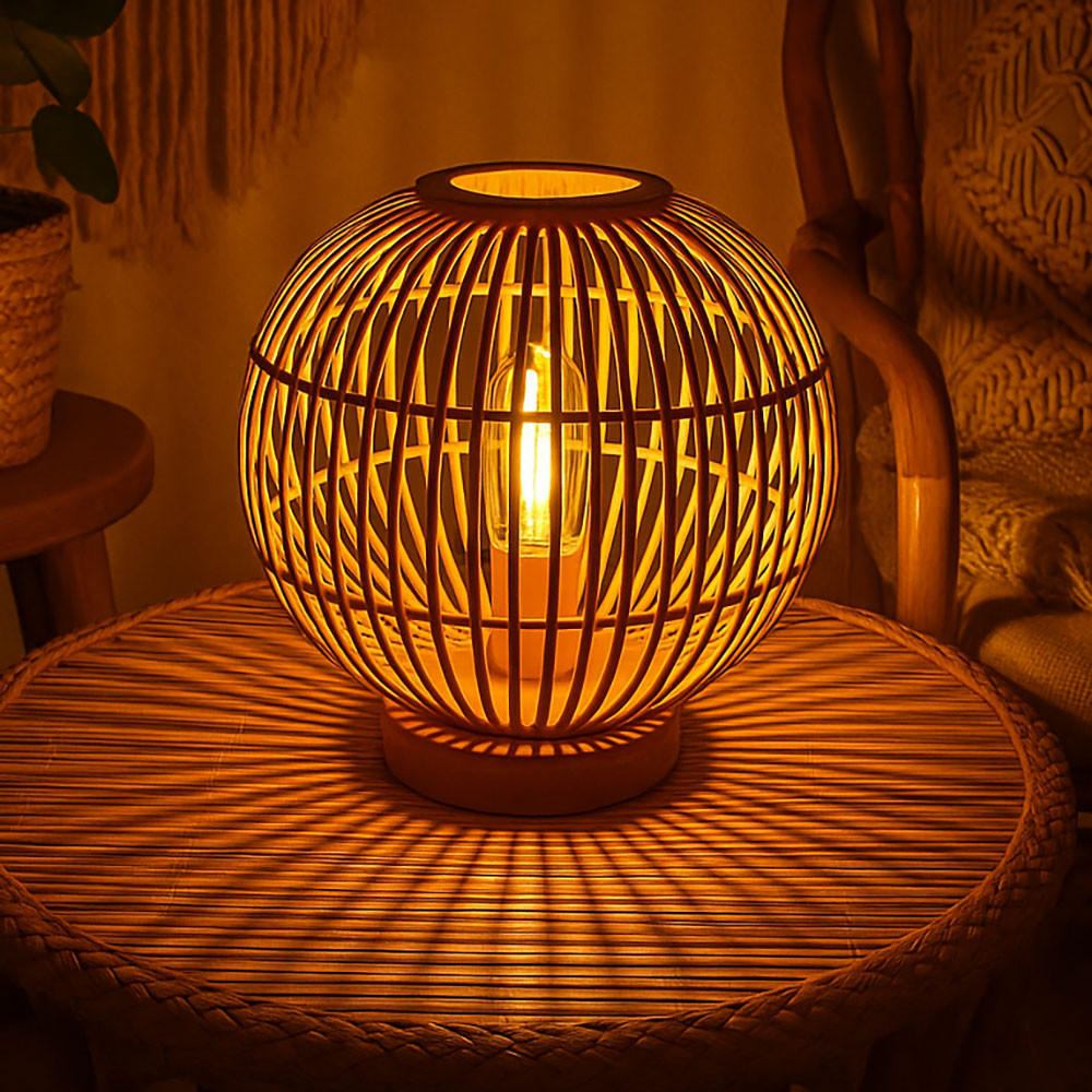 TISCHLEUCHTE Holz Bambus Geflecht Braun - Braun, Holz (30/30/33.5cm)