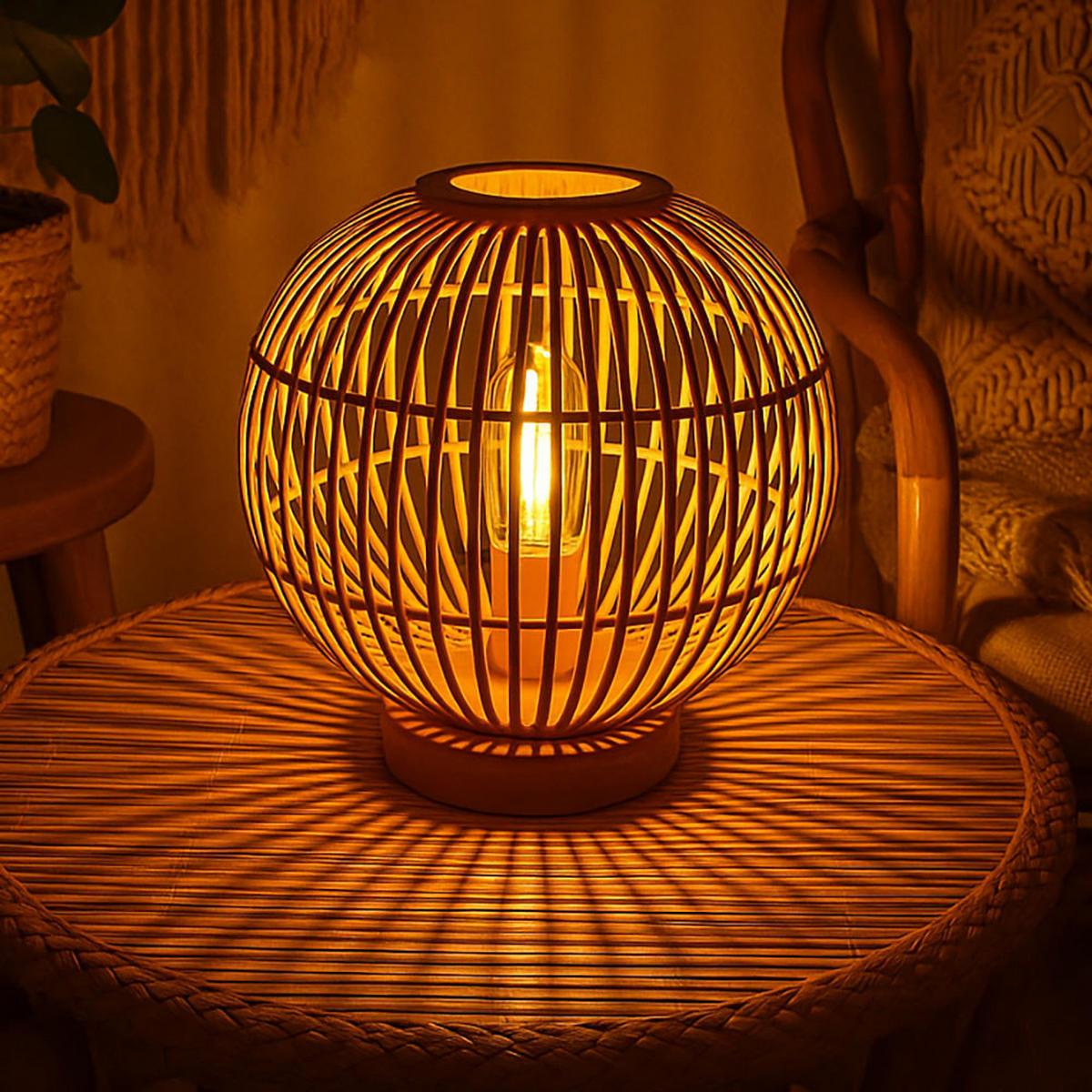 LED TISCHLEUCHTE Hildegard Braun Bambus - Braun, Holz (30/30/33.5cm) - Globo Lighting