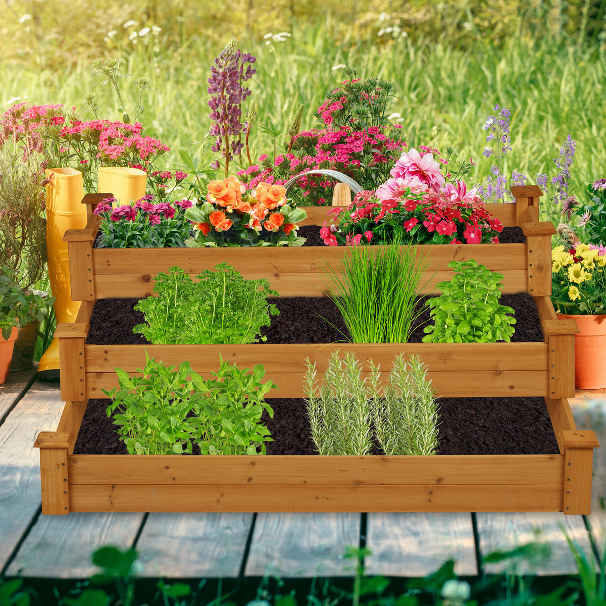 HOCHBEET - Hellbraun, Holz (122/46/122cm) - Relaxdays