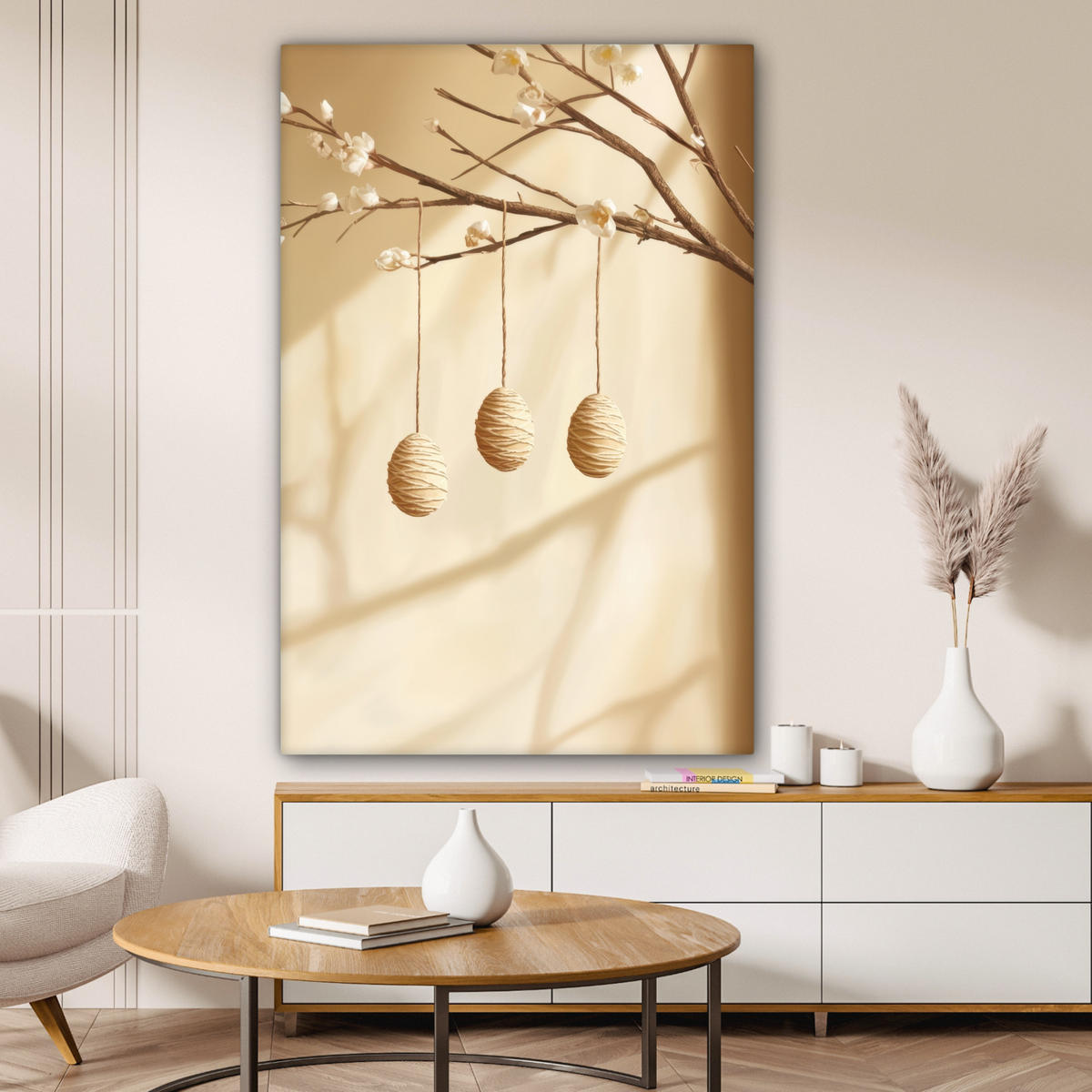 LEINWANDBILD Beige - Osterkuchen - Eier Deko XXL 80x120 cm - Beige, Textil (80/120cm) - MuchoWow