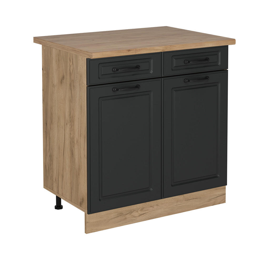 KÜCHENUNTERSCHRANK R-Line Anthrazit Landhaus 80 cm , AP Eiche - Honigeiche/Anthrazit, Holzwerkstoff (80/81.6/60cm) - Vicco