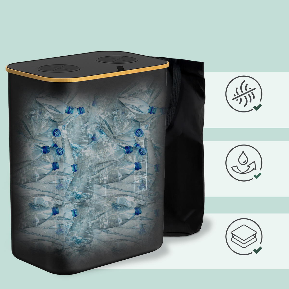 PFANDFLASCHEN-SAMMELBEHÄLTER - Grau, Holz/Kunststoff (57/70/37cm) - Relaxdays