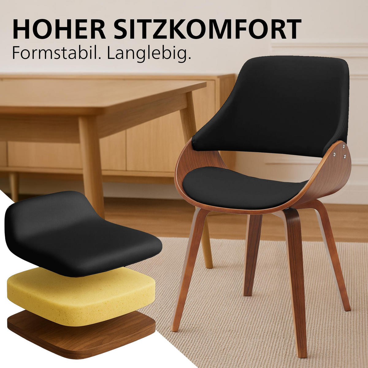 ESSZIMMERSTUHL Lederlook Walnuss/Schwarz - Walnussfarben/Schwarz, Holz/Textil (52/86/54cm) - CLP