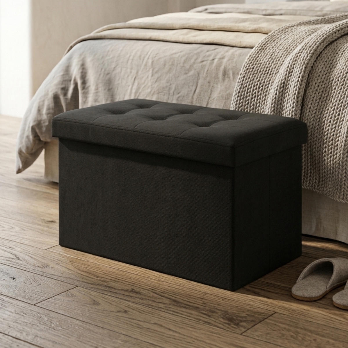SITZPOUF mit Stauraum 76/38/38 cm - Schwarz, Textil (38/38/76cm) - SCENA LIVING
