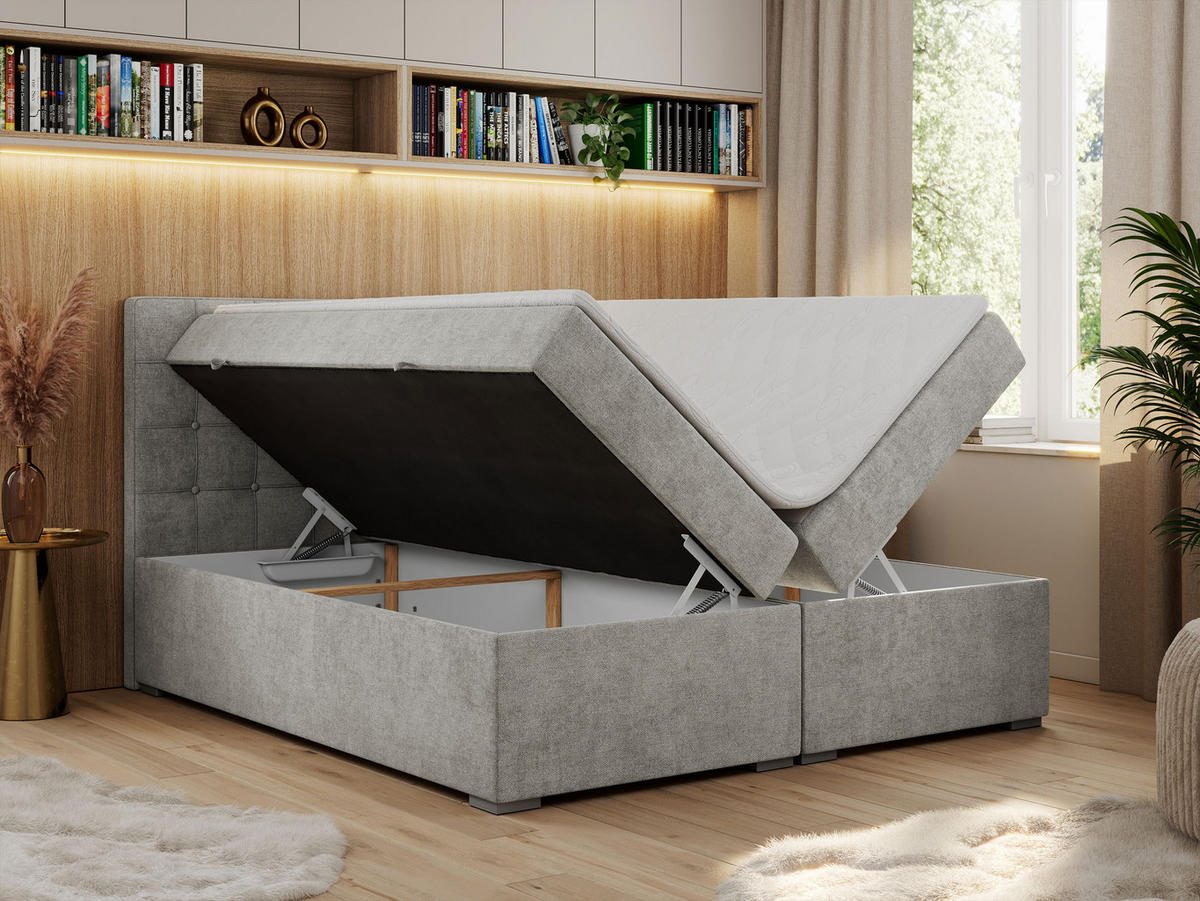 BOXBETT CARMEN 200/200 Hellgrau Struktur - H4 - Hellgrau, Holz/Textil (200/200cm) - MKS