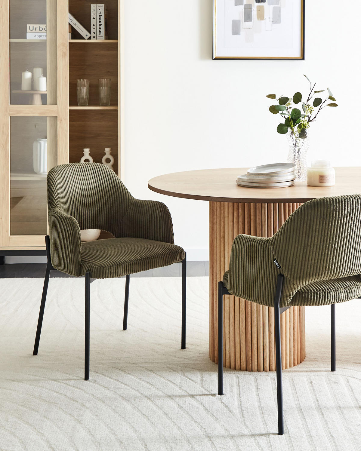 ESSZIMMERSTUHL 2er-Set Olivgrün Raton - Schwarz/Grün, Textil (53/81/55cm) - Beliani