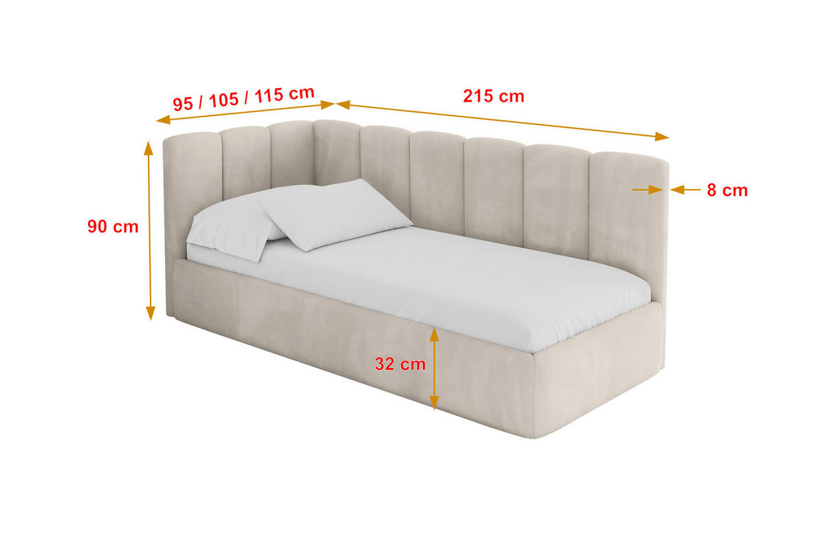 EINZELLBETT Jugendbett mit Bettkasten und Matratze H3/H4, Rechts - DEXY 80x200 Beige - Sandfarben, Holzwerkstoff/Textil (80/200cm) - ALTDECOR