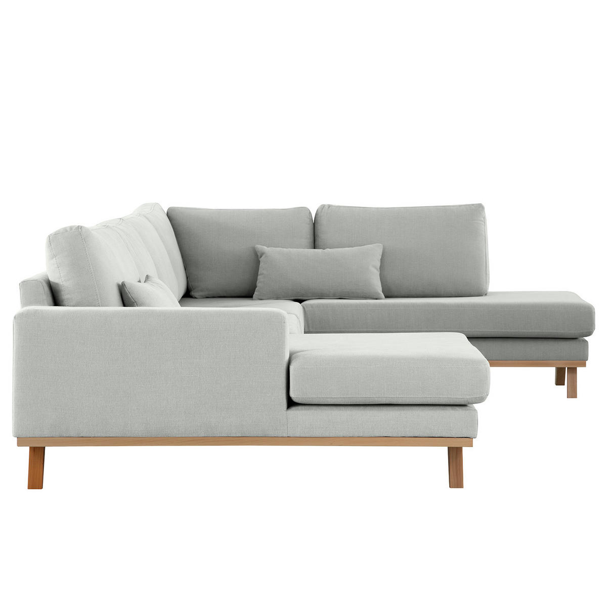 WOHNLANDSCHAFT mit Longchair - Buchefarben/Grau, Buchenholz/Textil (371/81/219cm) - home24