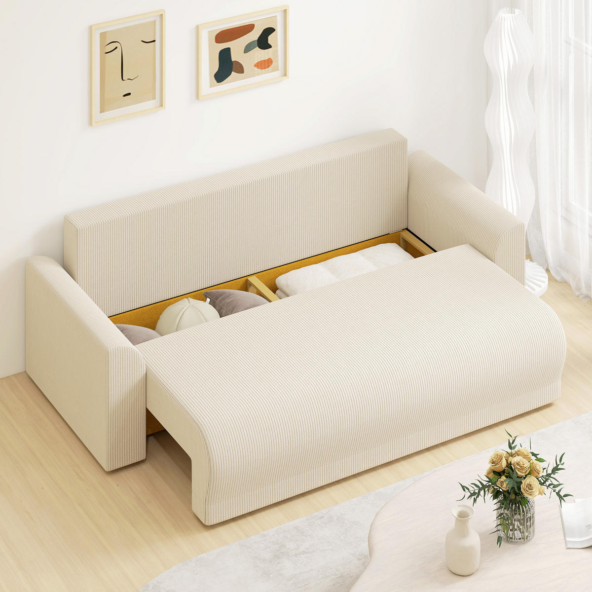 SCHLAFSOFA Cord Beige - Beige, Kunststoff/Textil (95/73/230cm) - HOMCOM