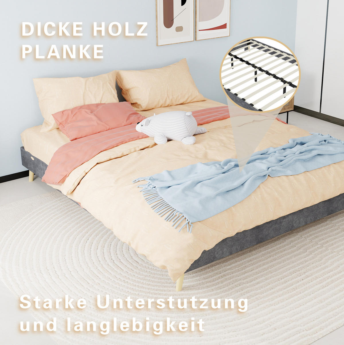POLSTERBETT 160/200 cm mit Matratze, stabiler Konstruktion und modernem Design, Grau - Grau, Textil (160/200cm) - Redom