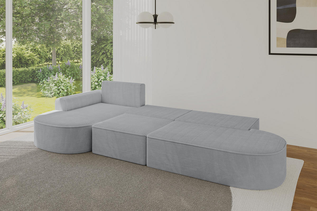 ECKSOFA mit Schlaffunktion Ottomane Links MARI L2-S 368X167X85 Grau Cord - Alufarben/Schwarz, Holzwerkstoff/Kunststoff (368/167cm) - ALTDECOR