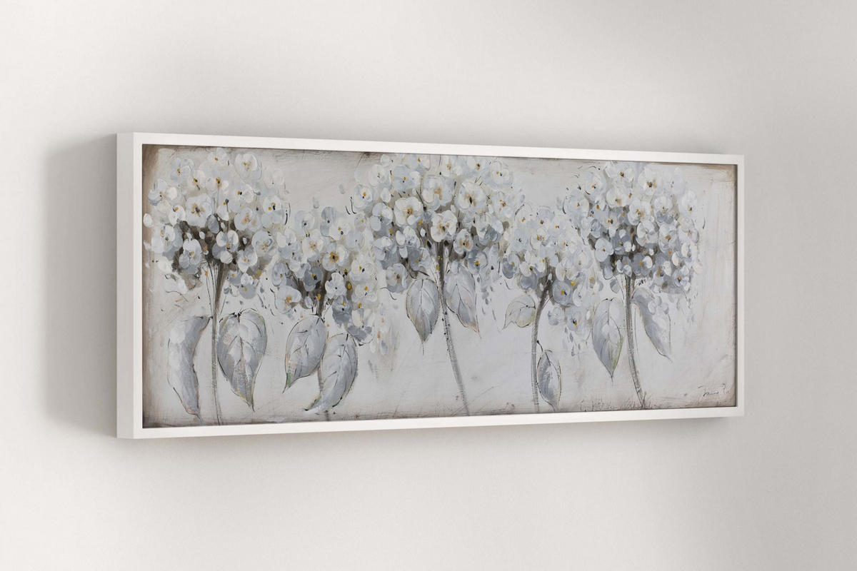 RUČNĚ MALOVANÝ AKRYLOVÝ OBRAZ BÍLÝ, 150/50 CM - bílá, dřevo/textil (150/50cm) - KUNSTLOFT