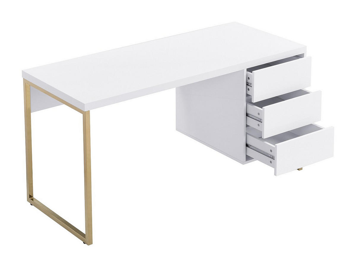 SCHREIBTISCH mit 3 Schubladen - MDF lackiert & Metall - Weiß & Goldfarben - TIMFIA - Weiß, Holz (60/140/75cm) - Pascal Morabito