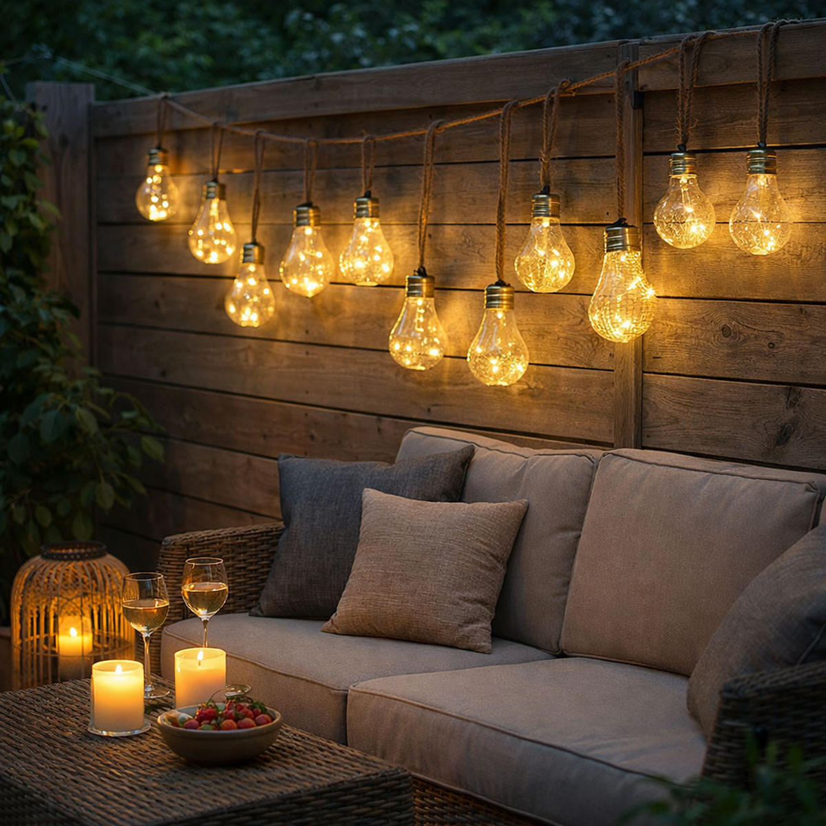 LED AUSSENLEUCHTE Solar Lichterkette Braun Hanfseil - Braun, Kunststoff (570/6/10.6cm) - Globo Lighting