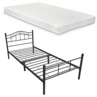 METALLBETT Florenz mit Matratze - Schwarz, Textil/Metall (120/200cm) - [en.casa]