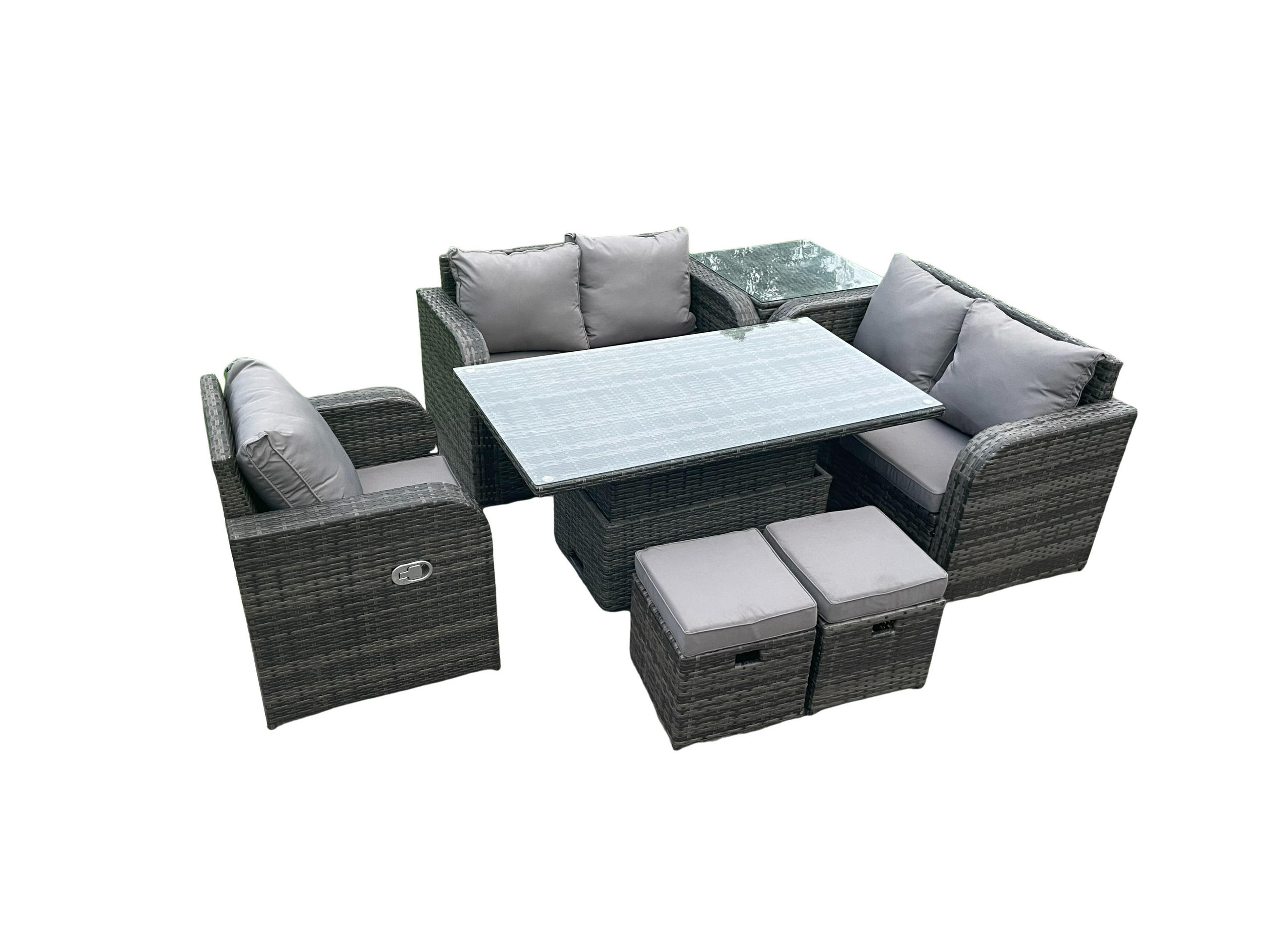 GARTENMÖBELSET Polyrattan 6-Sitzer - Dunkelgrau, Metall - Fimous