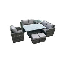 GARTENMÖBELSET Polyrattan 6-Sitzer - Dunkelgrau, Metall - Fimous