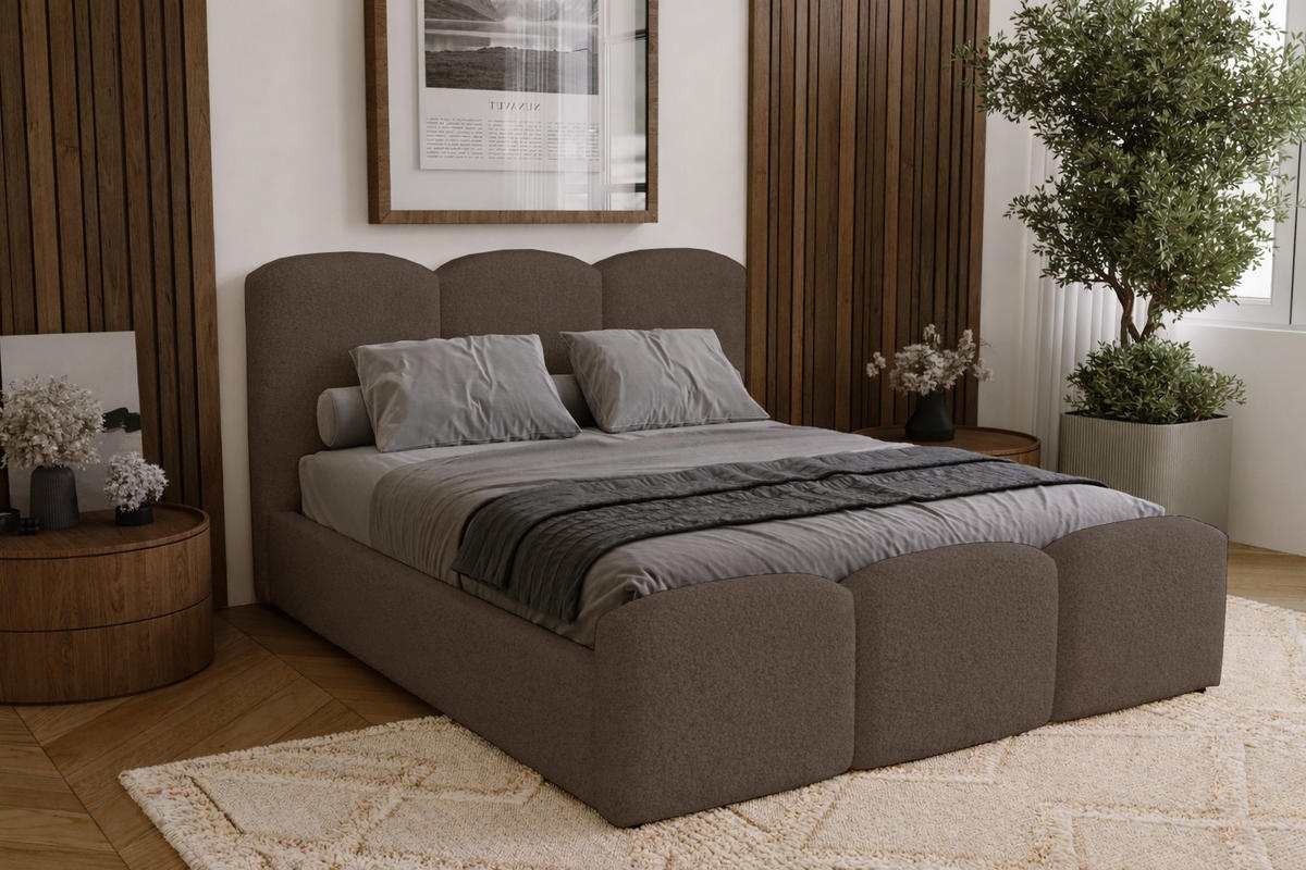 POLSTERBETT mit Bettkasten 180x200 Capri, Boucle, Braun - Braun, Holz/Textil (180/200cm) - Emporius