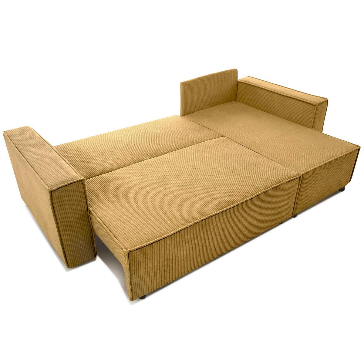 ECKSCHLAFSOFA Neapol mit Bettkasten, 255 cm, Cord-Stoff, Gelb - Gelb/Schwarz, Textil (256/148cm) - Beautysofa