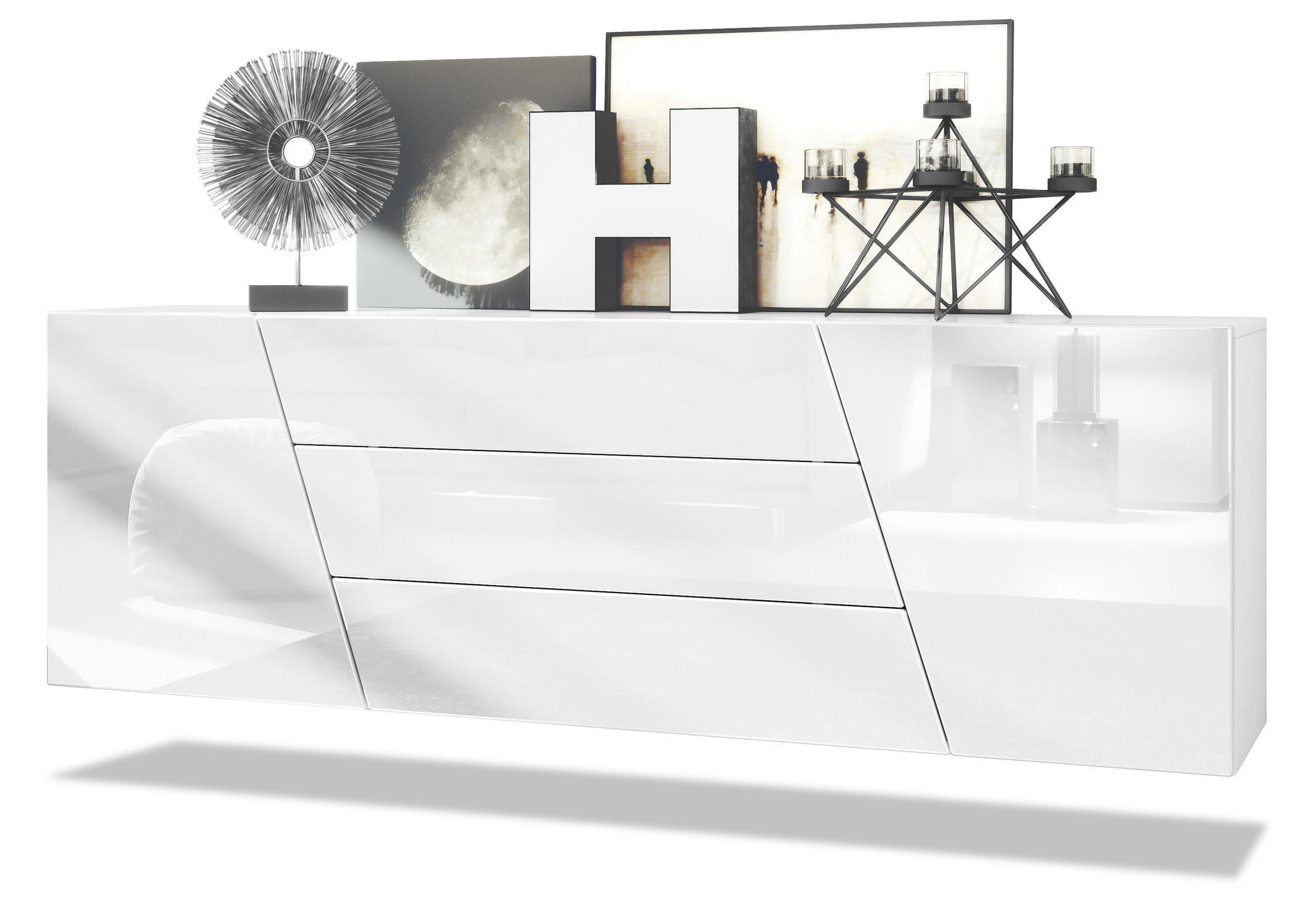 Vladon Sideboard Weiß Hochglanz 178x57.5x38.5 cm