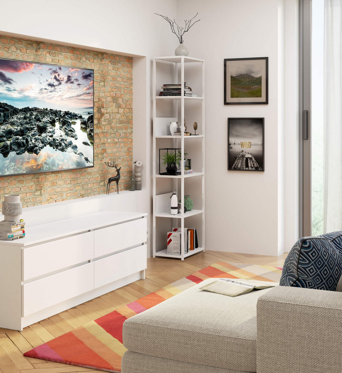 LOFT-REGAL Weiß 50x192x32 cm - Weiß, Holzwerkstoff/Metall (50/192/32cm) - Akord