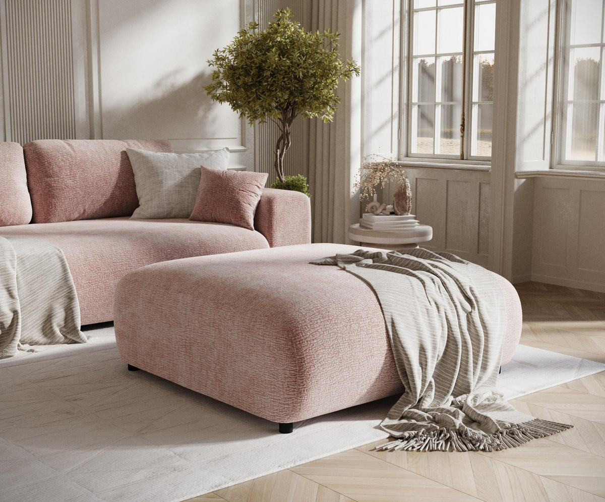 POUF L Zanzibar Rosa Chenille - Schwarz/Rosa, Holz/Holzwerkstoff (110/37/110cm) - Maison de Reve