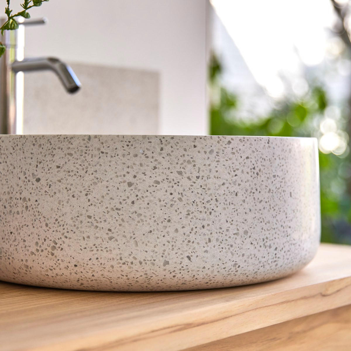 WASCHBECKEN Milos Weiß aus Premium-Terrazzo - Weiß, Stein (40/14/40cm) - Tikamoon
