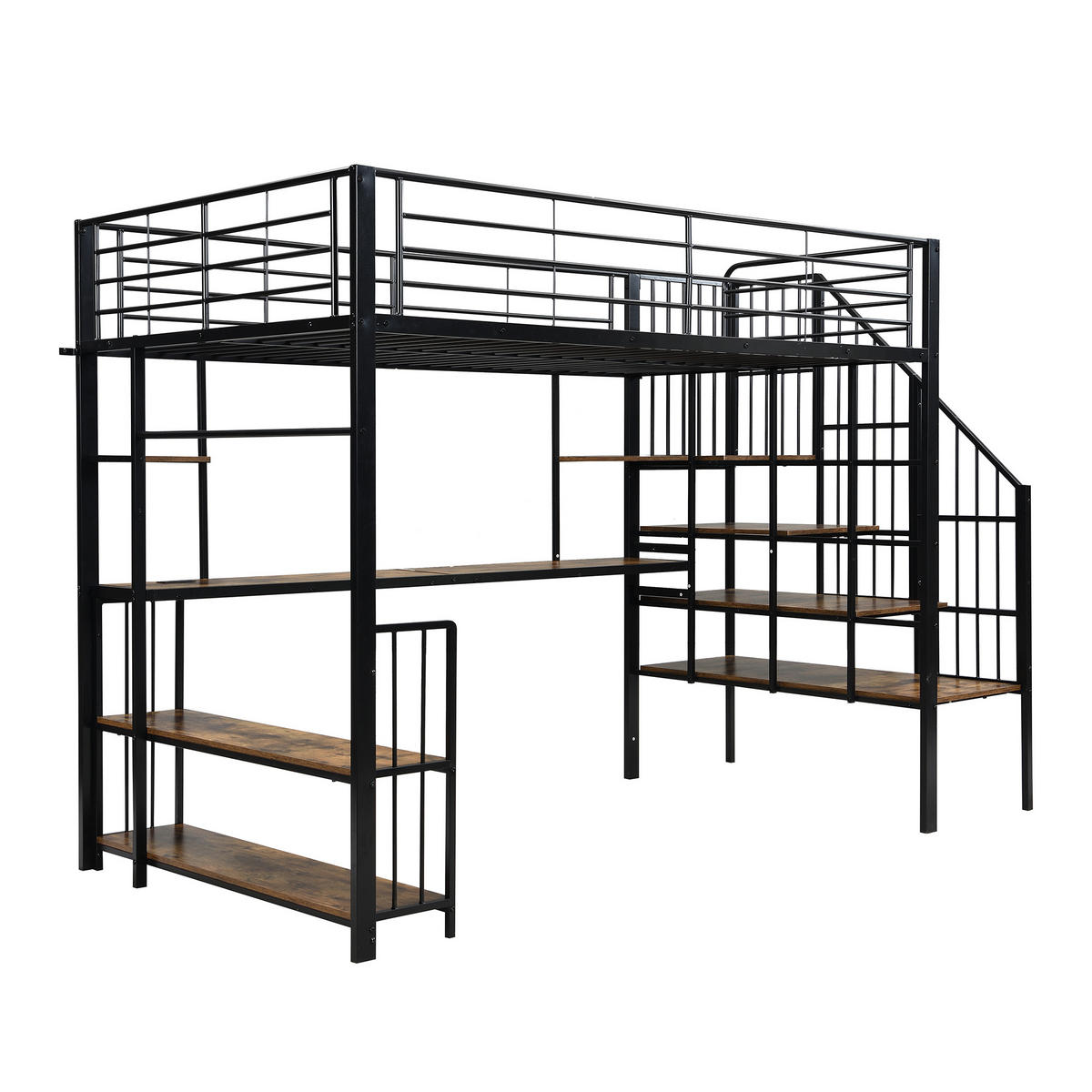 HOCHBETT 120/200 cm in Schwarz & Dunkelbraun mit Ladeanschluss, Kleiderstange und Ablage Metall & Holz - Schwarz, Holzwerkstoff/Metall (120/200cm) - CHICFURN