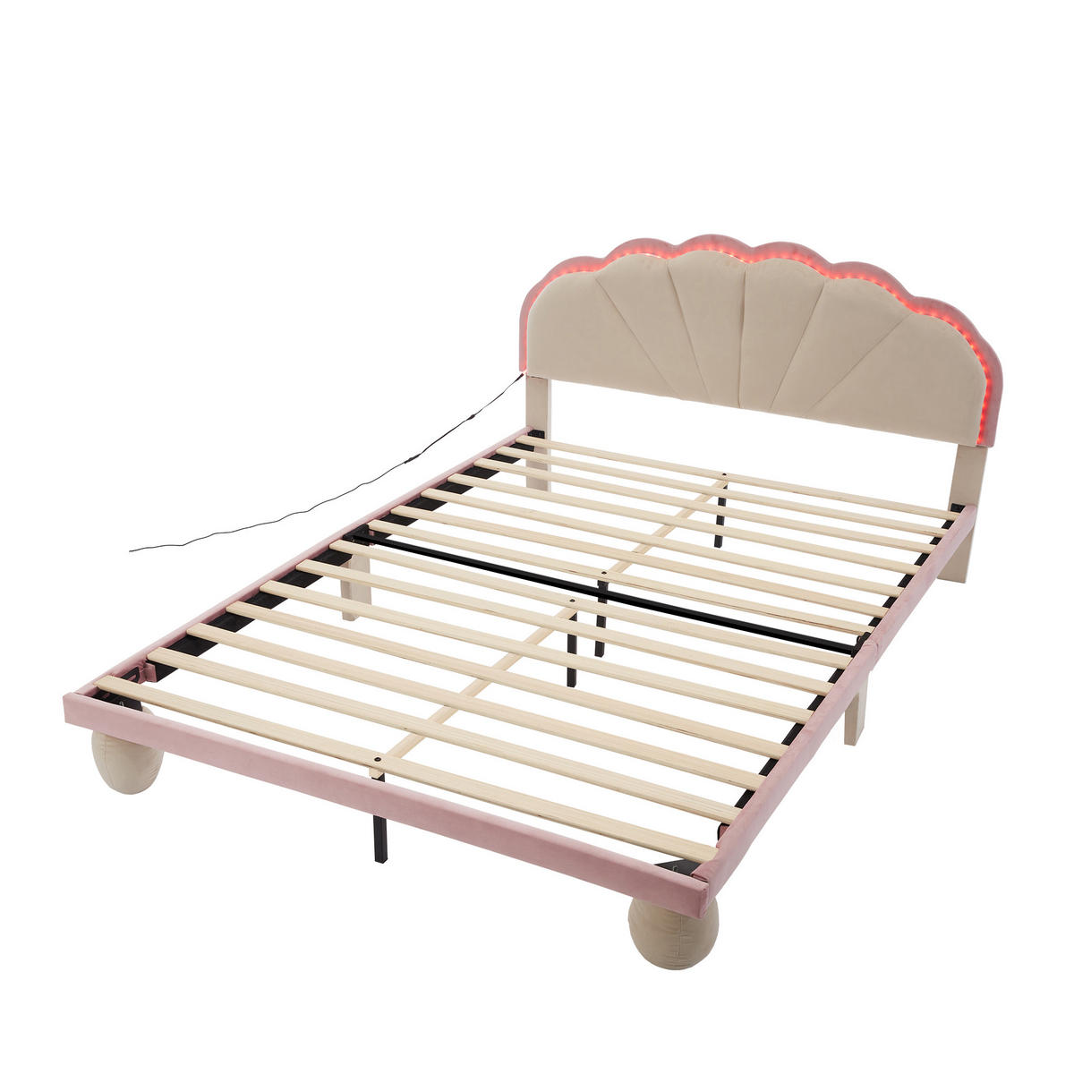 POLSTERBETT 140/200 cm in Beige & Rosa mit LED Samt - Beige/Rosa, Holzwerkstoff/Textil (140/200cm) - STILVORA