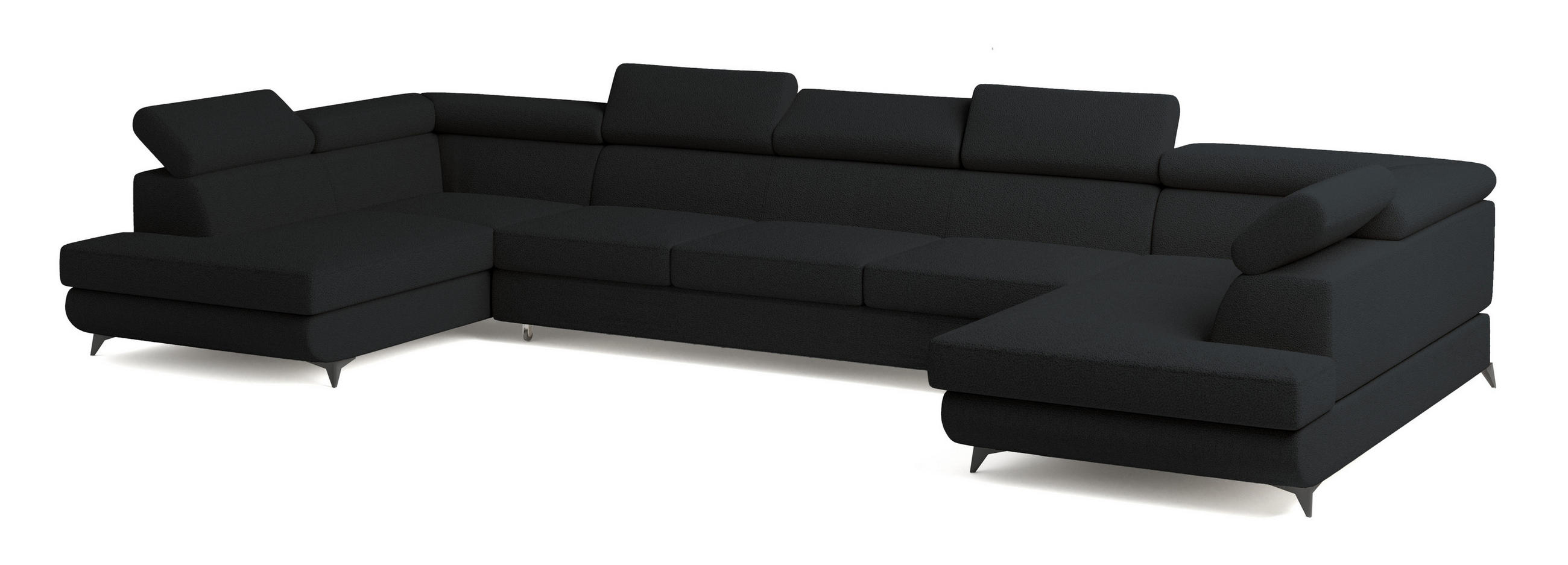 WOHNLANDSCHAFT URMANO Schwarz Boucle-Stoff mit Schlaffunktion - Schwarz, Holz (395/89/190cm) - MASSENO