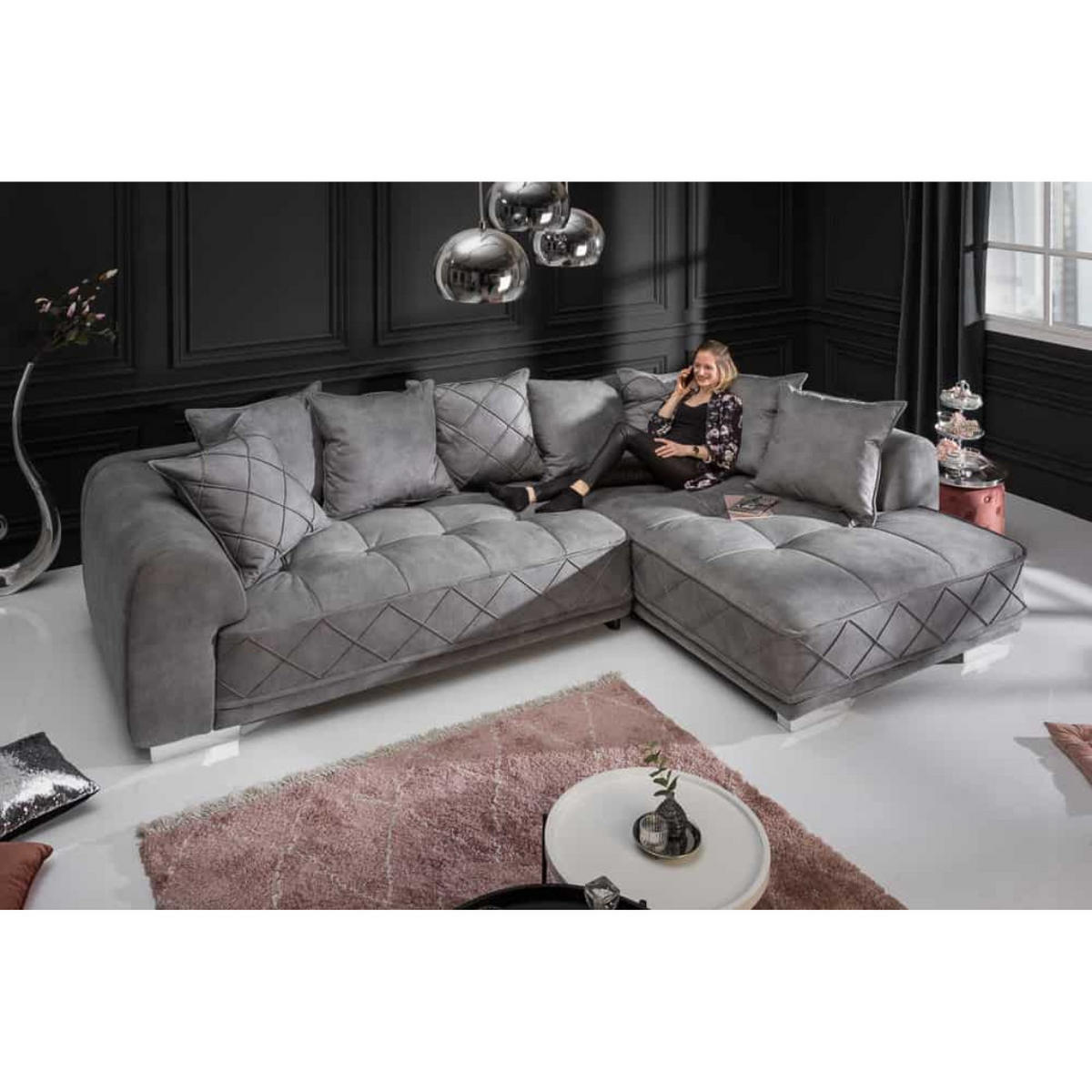 BIGSOFA INKL. KISSEN DECADENCIA Samt Silbergrau 320 cm - Silberfarben/Grau, Kunststoff/Textil (320/90/110cm) - riess-ambiente