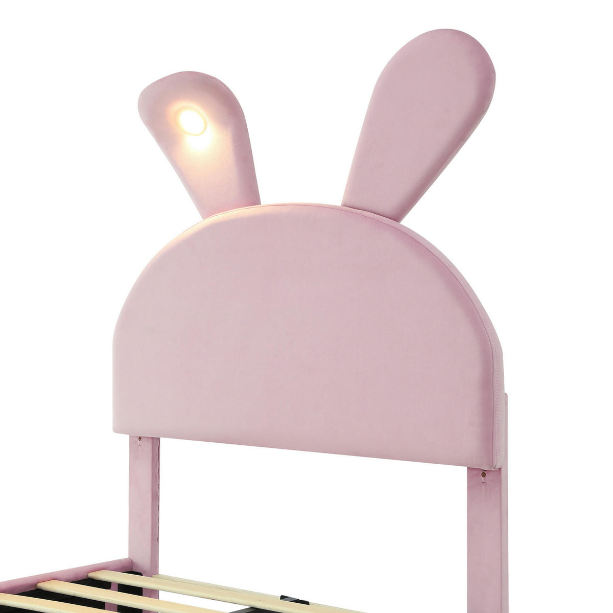 POLSTERBETT 90/200 cm Rosa Hasenohren mit LED-Beleuchtung und Aufbewahrungshockern - Rosa, Textil (90/200cm) - OKWISH