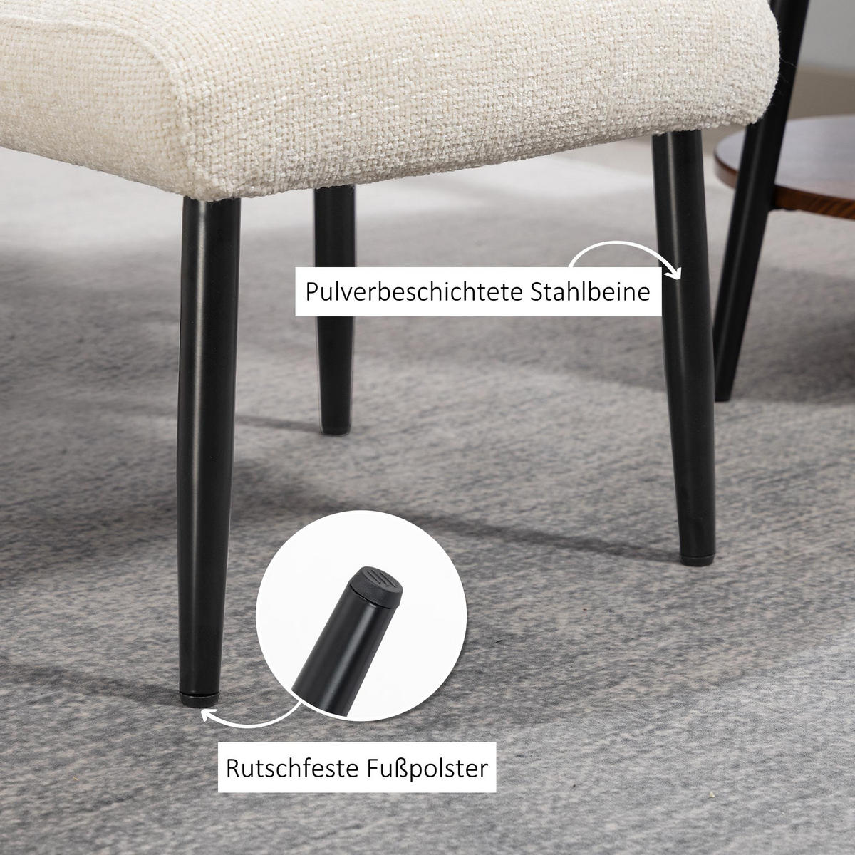 SITZHOCKER mit Stahlbeinen Fußhocker Chenille-Stoff - Creme/Schwarz, Textil/Metall (41/38/45cm) - HOMCOM