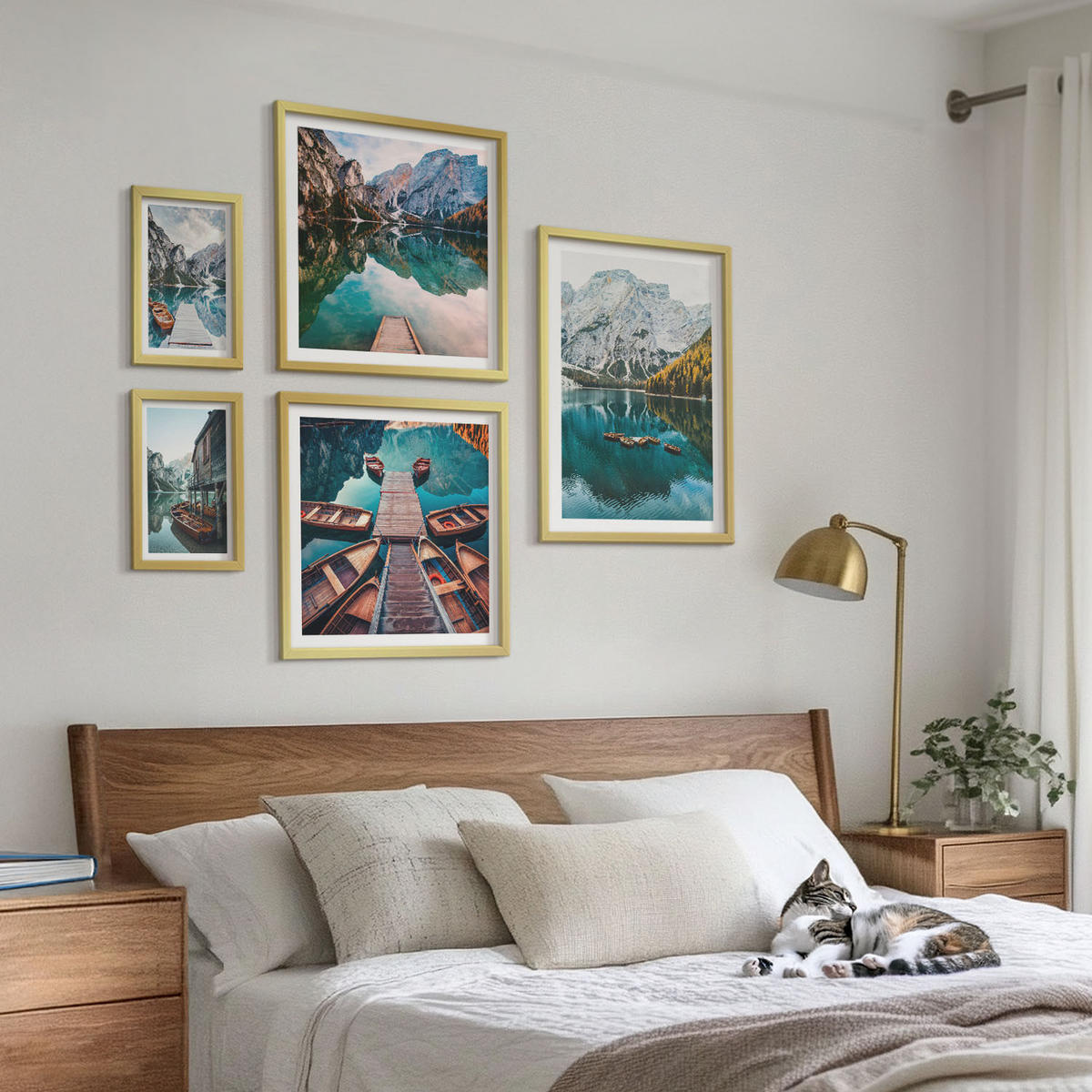 BILDER SET 5er Set - 50x50 cm & 20x30 cm & 40x60 cm Goldrahmen - Ansichten von Griechenland, Łódź, Häuser - Goldfarben, Kunststoff (40/60cm) - TULUP