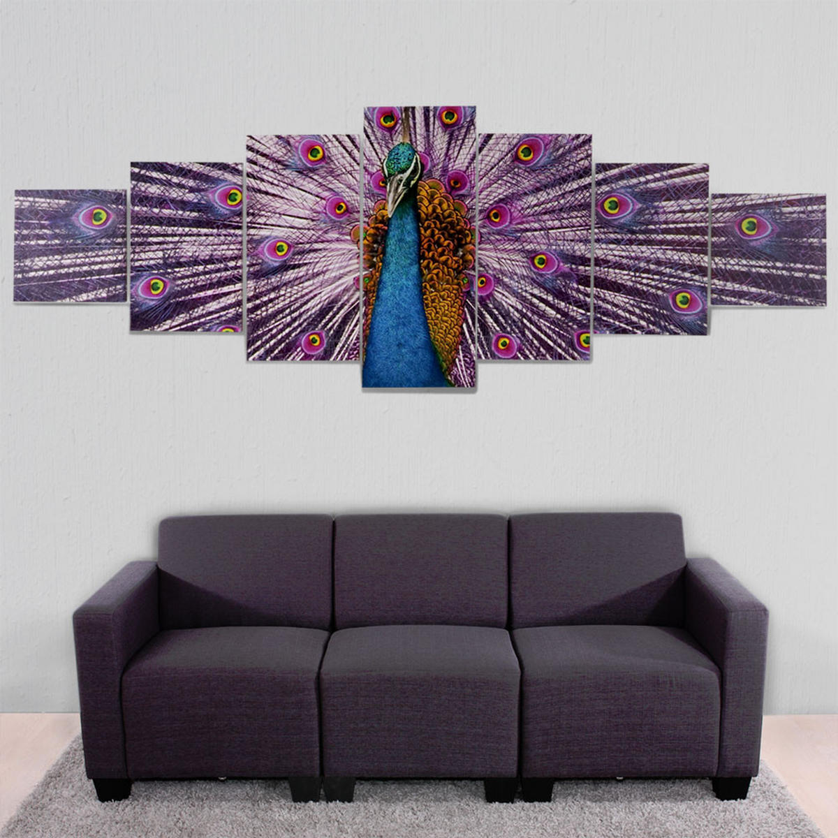 LEINWANDBILD XL PFAU 7-TLG. Multicolor - Multicolor, Holz (245/87cm) - MCW