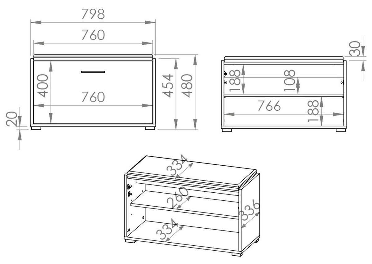 SCHUHBANK Caro Sonoma Eiche hell / schwarz 80 / 34 / 48cm - Schwarz/Braun, Holz/Holzwerkstoff (80/48/34cm) - Feldmann-Wohnen